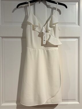 NWT Aqua Bloomingdale’s Ivory Ruffled V-Neck Spaghetti Strap Mini Dress